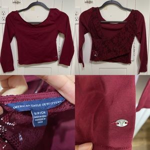 American Eagle Burgundy Crop Top: Size Small